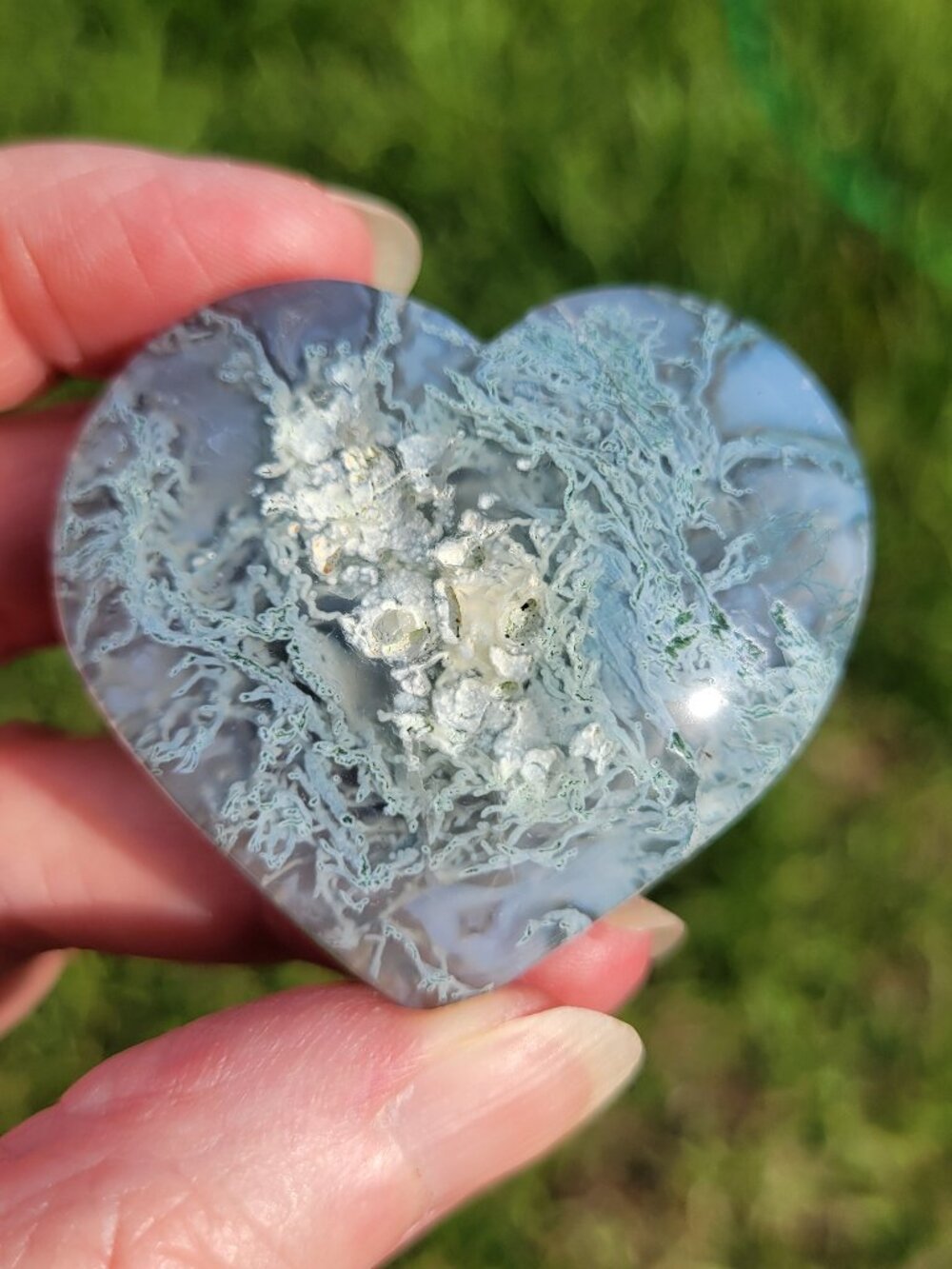 Moss Agate Palm Stone Heart (MA906)